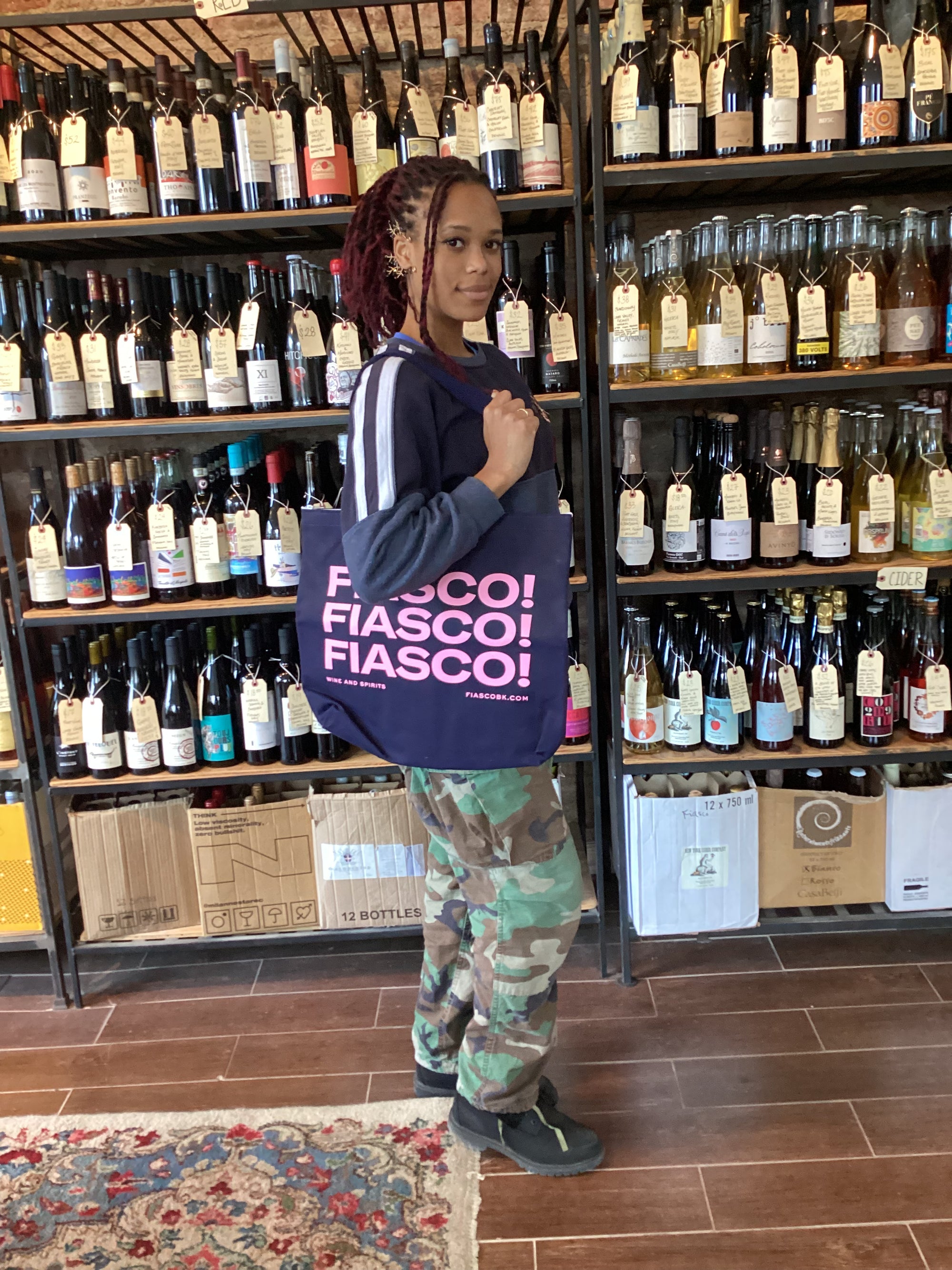 Navy & Pink Fiasco! 4 Bottle Tote